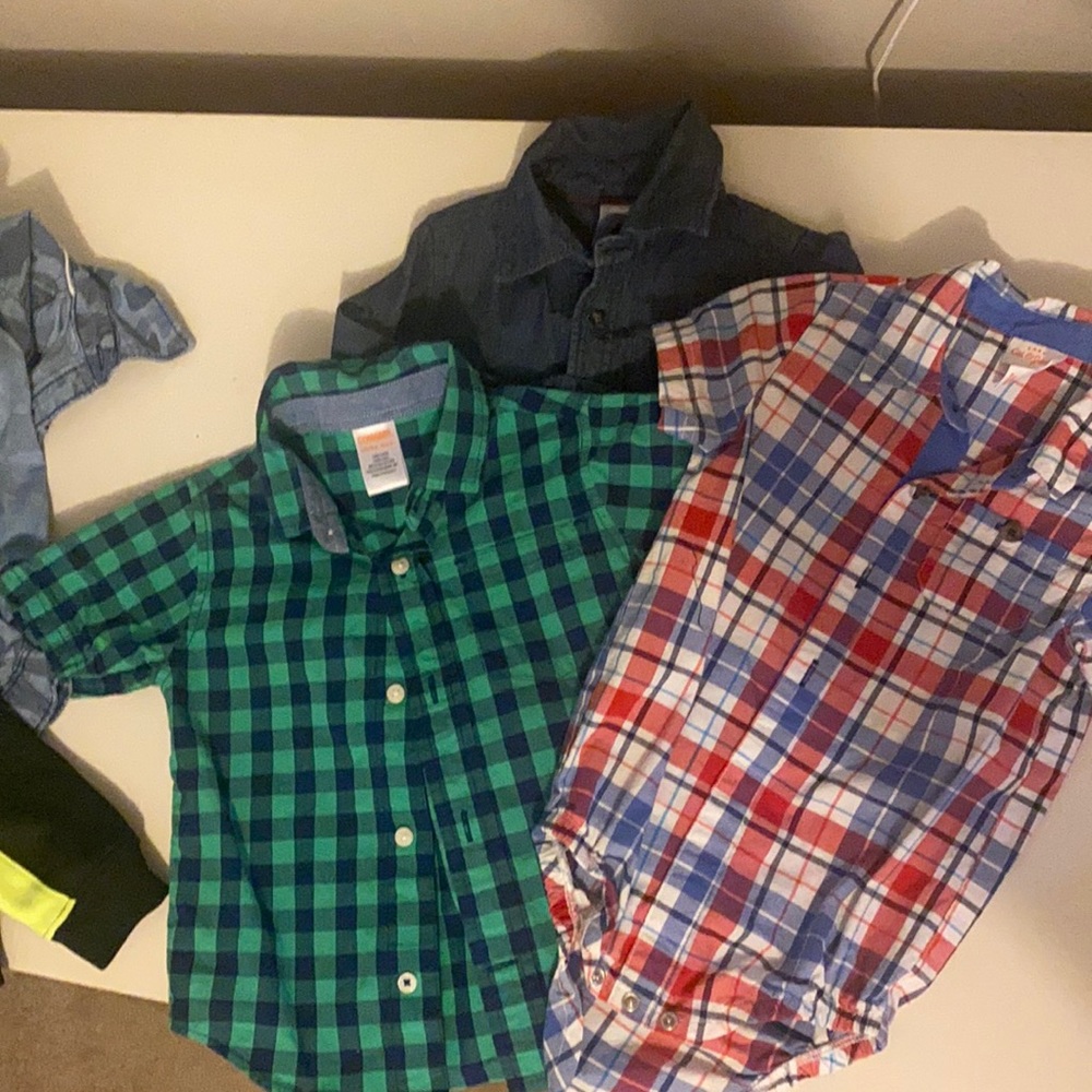Toddler boy button down shirt/onesies. Size 18 months
